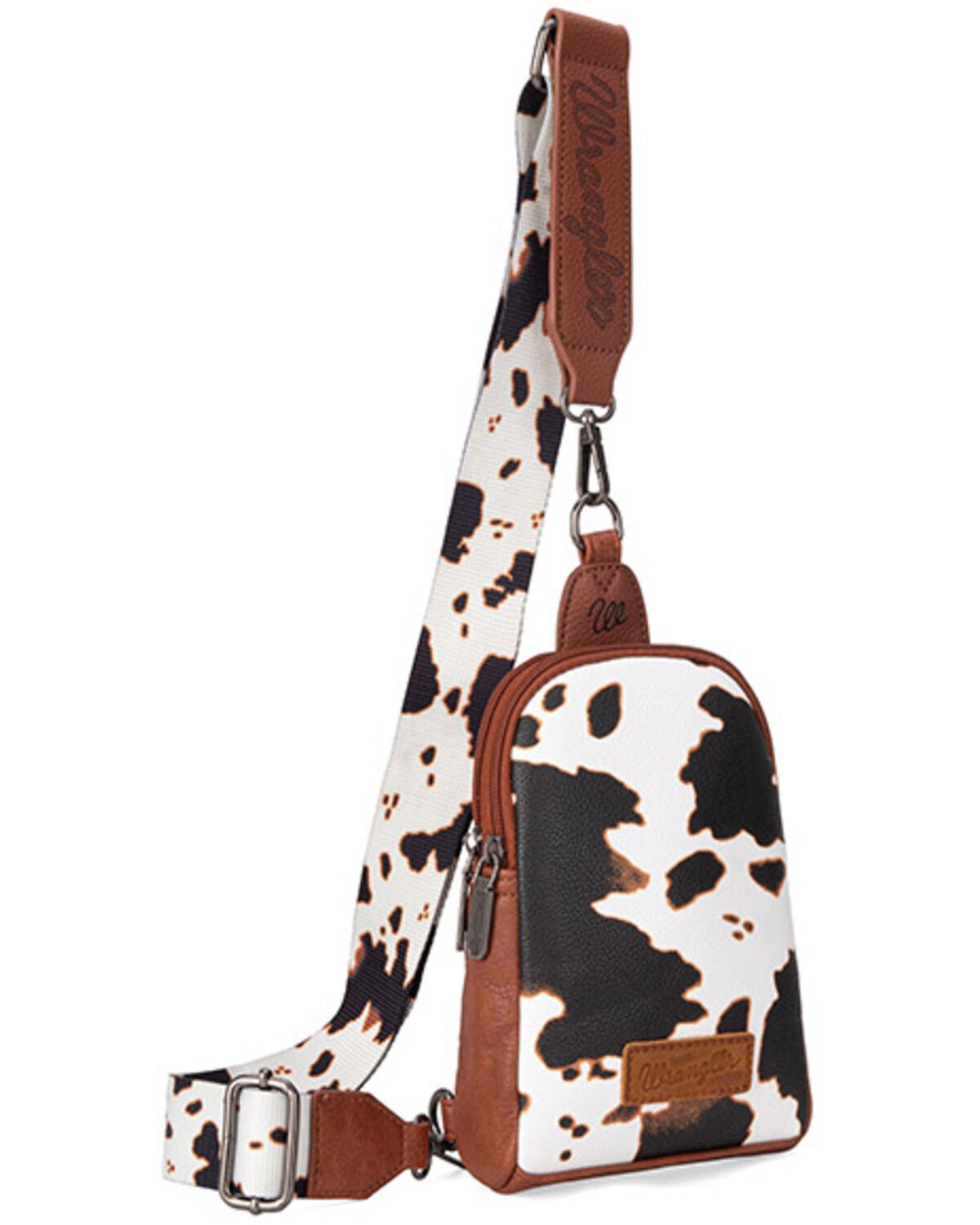 Wrangler Women's Cow Print Sling Bag, Brown, hi-res