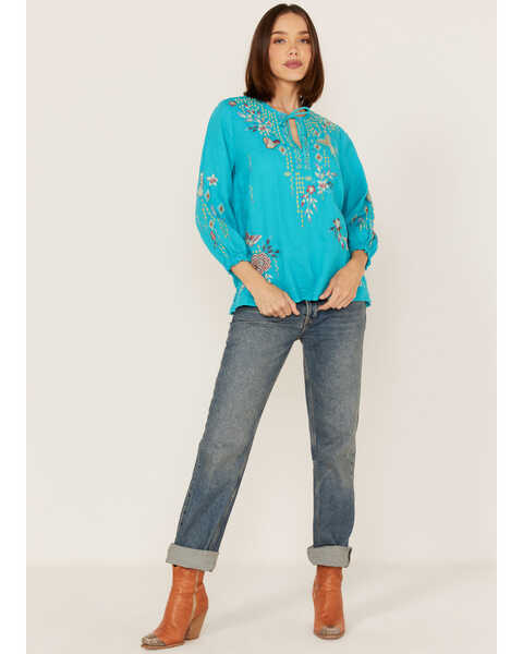 Image #2 - Johnny Was Women's Embroidered Mariposa Blouse, Blue, hi-res