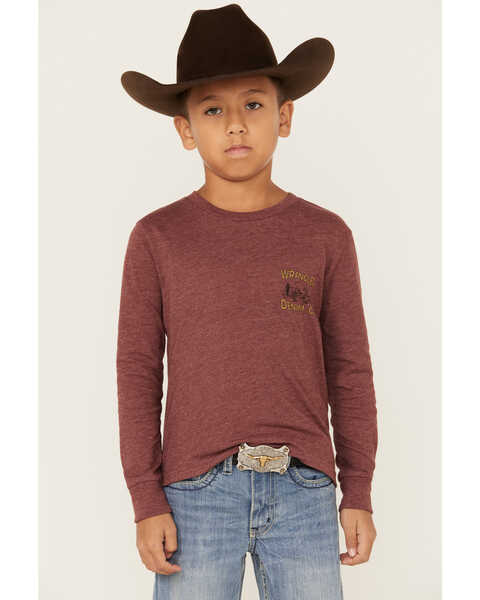 Image #2 - Wrangler Boys' Coyote Den Long Sleeve Graphic T-Shirt, Burgundy, hi-res
