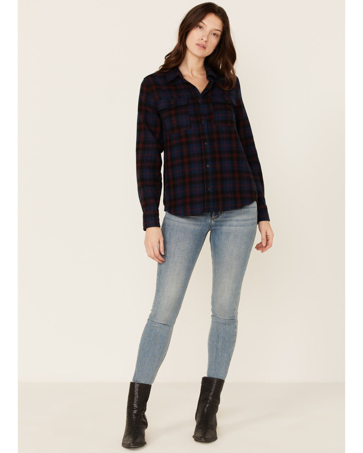 Image #4 - United By Blue Women's Plaid Print Responsible Button Down Western Flannel Shirt, Navy, hi-res