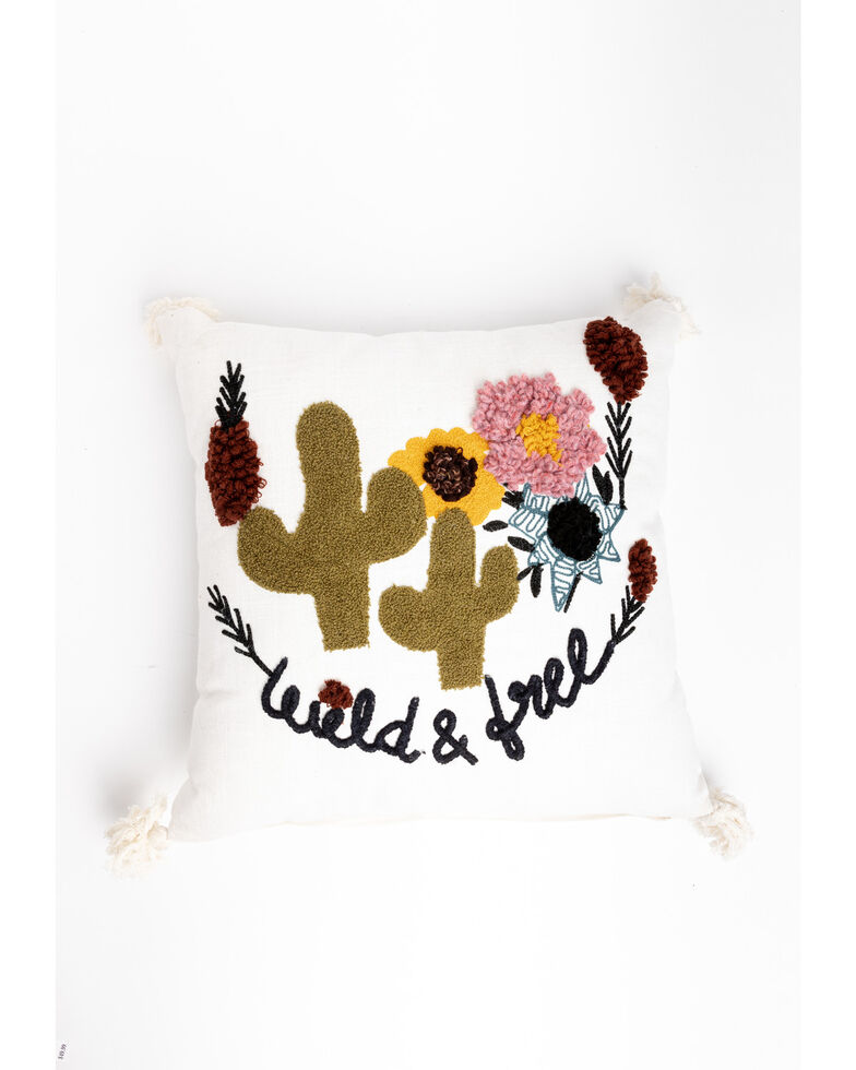 Boot Barn Ranch Wild & Free Pillow, White, hi-res