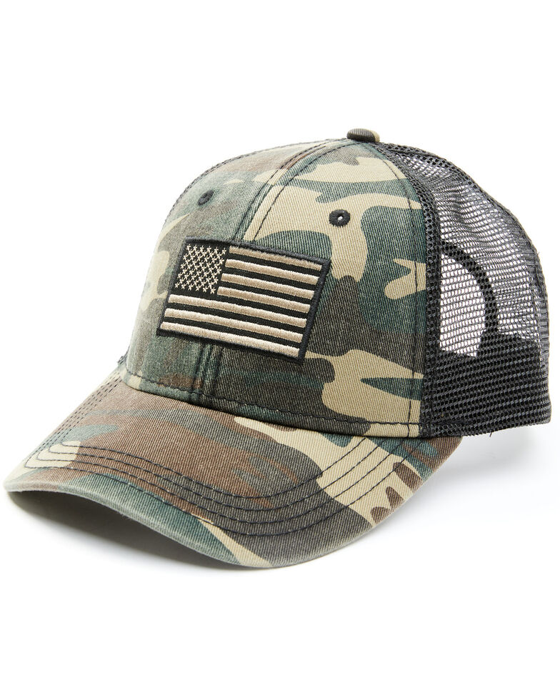 H3 Sportgear Men's Camo Print Americana Patch Mesh Back Trucker Cap , Camouflage, hi-res