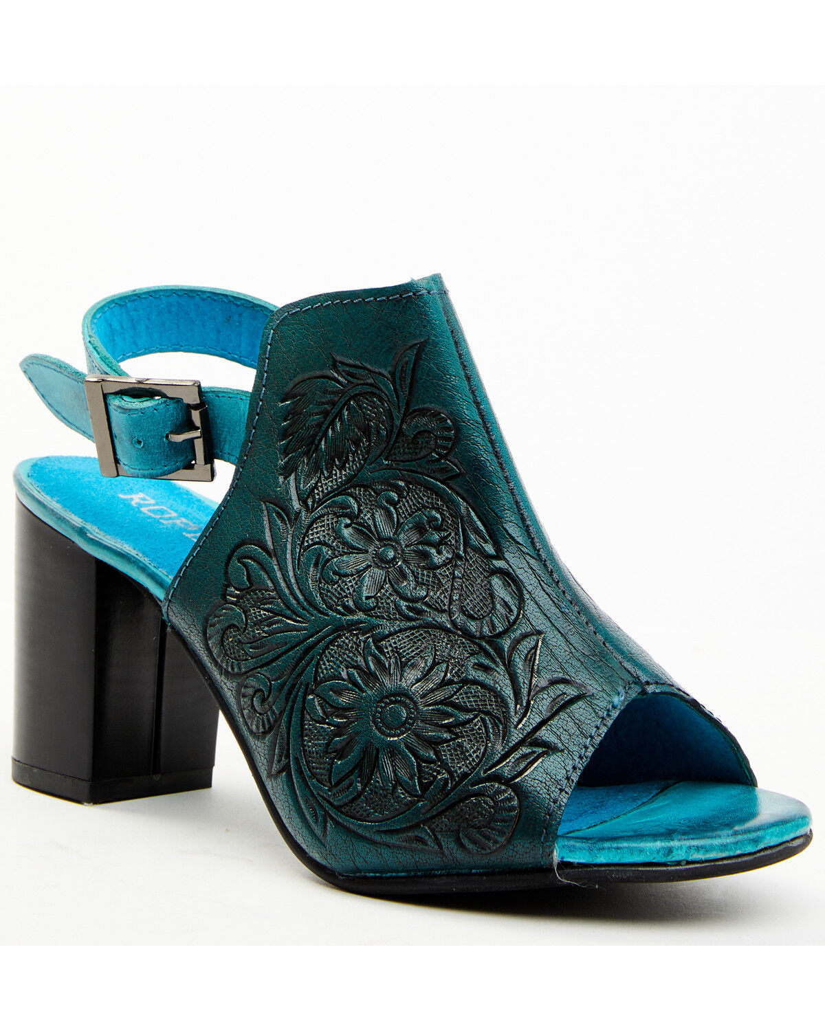 Image #1 - Roper Women's Burnished Tooled Sandals, Blue, hi-res