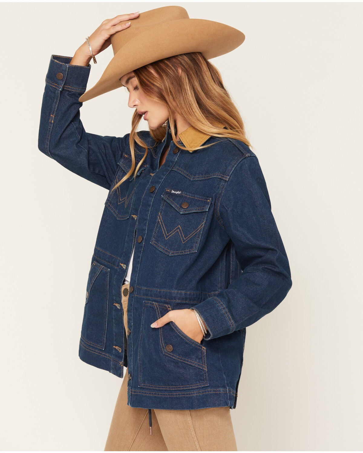 Image #2 - Wrangler Women's Denim Cinched Waist Barn Jacket, Medium Wash, hi-res