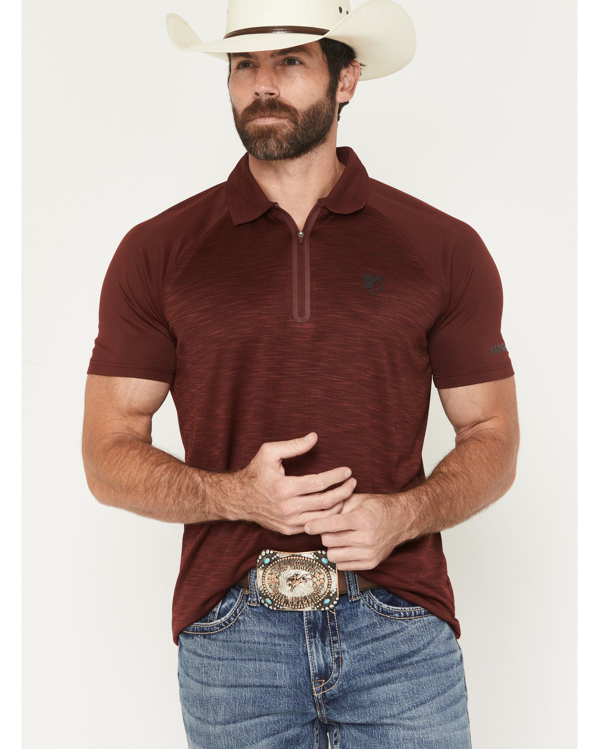 RANK 45&reg; Men's Marfa Solid 1/4 Zip Polo Shirt, Red, hi-res