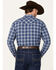 Image #4 - Cody James Men's Distillery Plaid Print Long Sleeve Snap Western Flannel, Dark Blue, hi-res