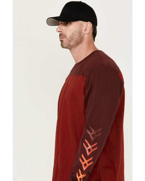 Image #2 - Hawx Men's FR Color Block Long Sleeve Graphic Work T-Shirt , Red, hi-res
