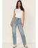 Image #1 - Rolla's X AC/DC Women's Medium Wash Mid Rise Studded 90s Relaxed Straight Denim Jeans, Medium Wash, hi-res