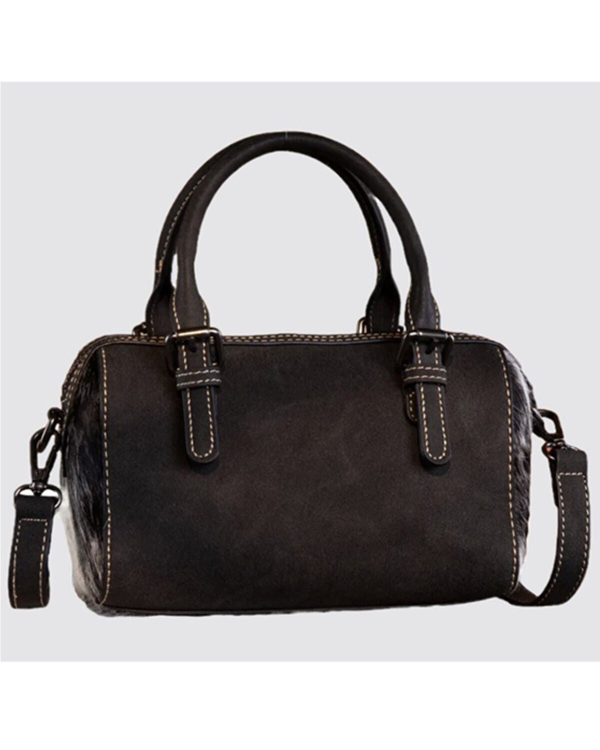 Image #2 - Wrangler Women's Genuine Cowhide Tooled Barrel Crossbody Bag, Black, hi-res