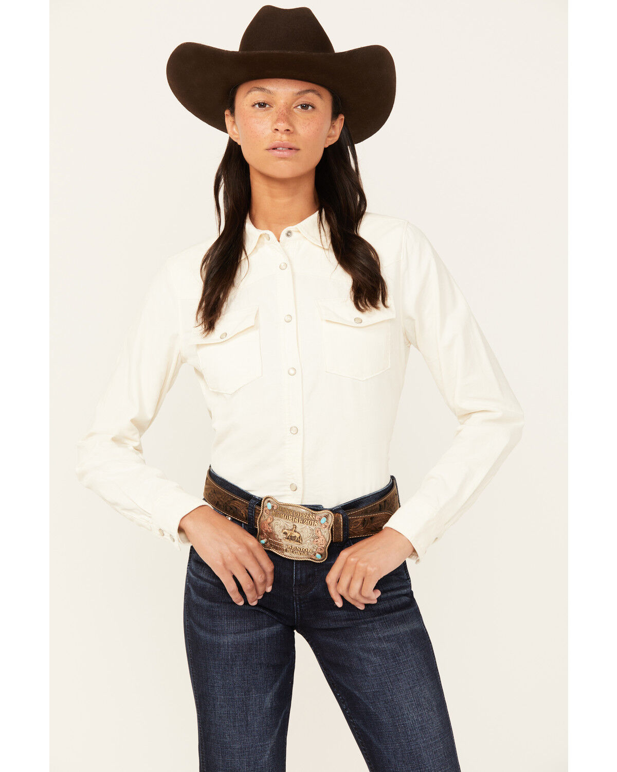 Image #1 - Shyanne Women's Maplewood Long Sleeve Pearl Snap Corduroy Shirt, Cream, hi-res