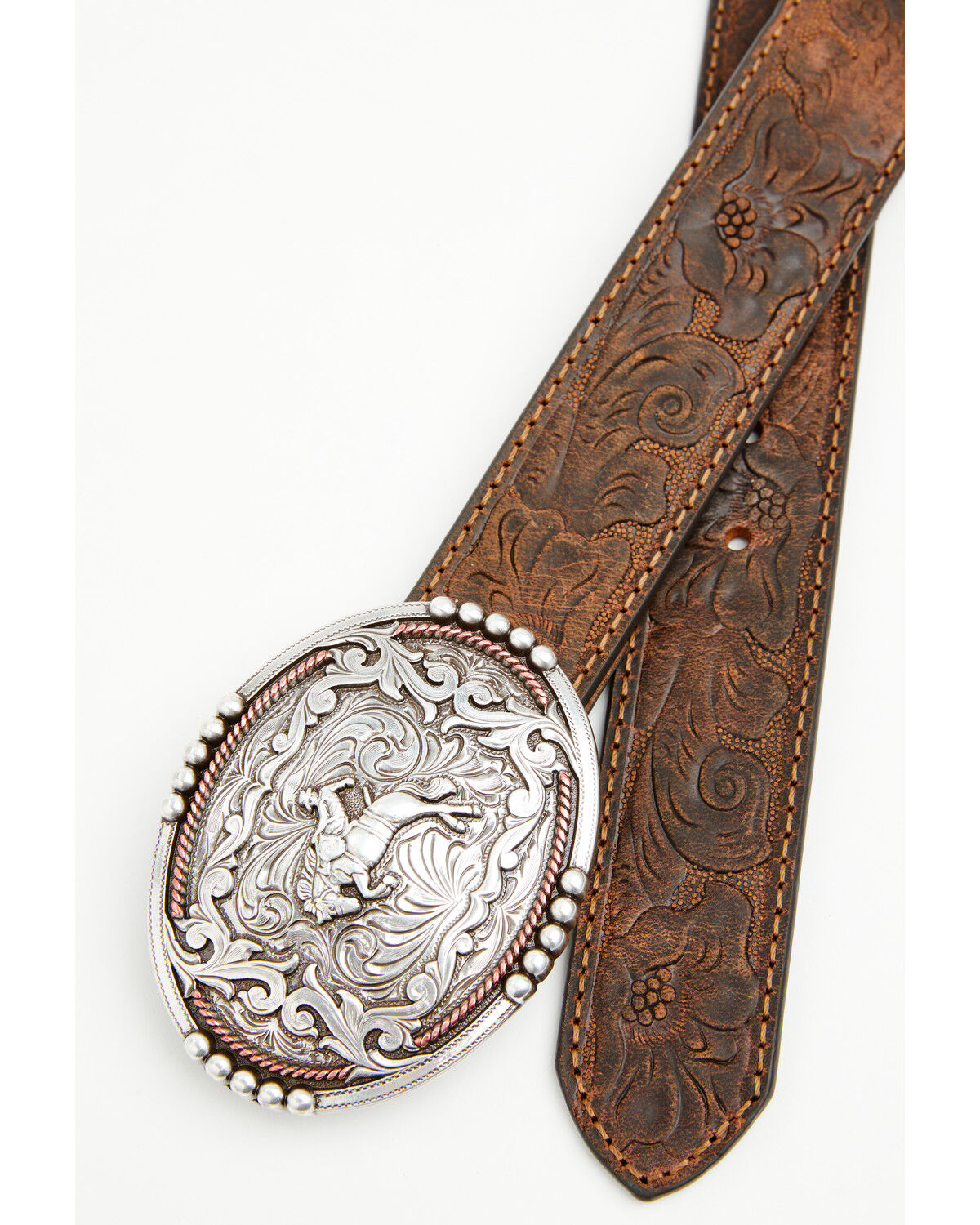 Image #2 - Cody James Boys' Bronc Rider Tooled Leather Belt, Brown, hi-res
