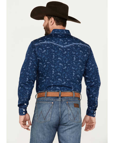 Image #4 - Cowboy Hardware Men's Roman Paisley Print Long Sleeve Western Pearl Snap Shirt, Navy, hi-res