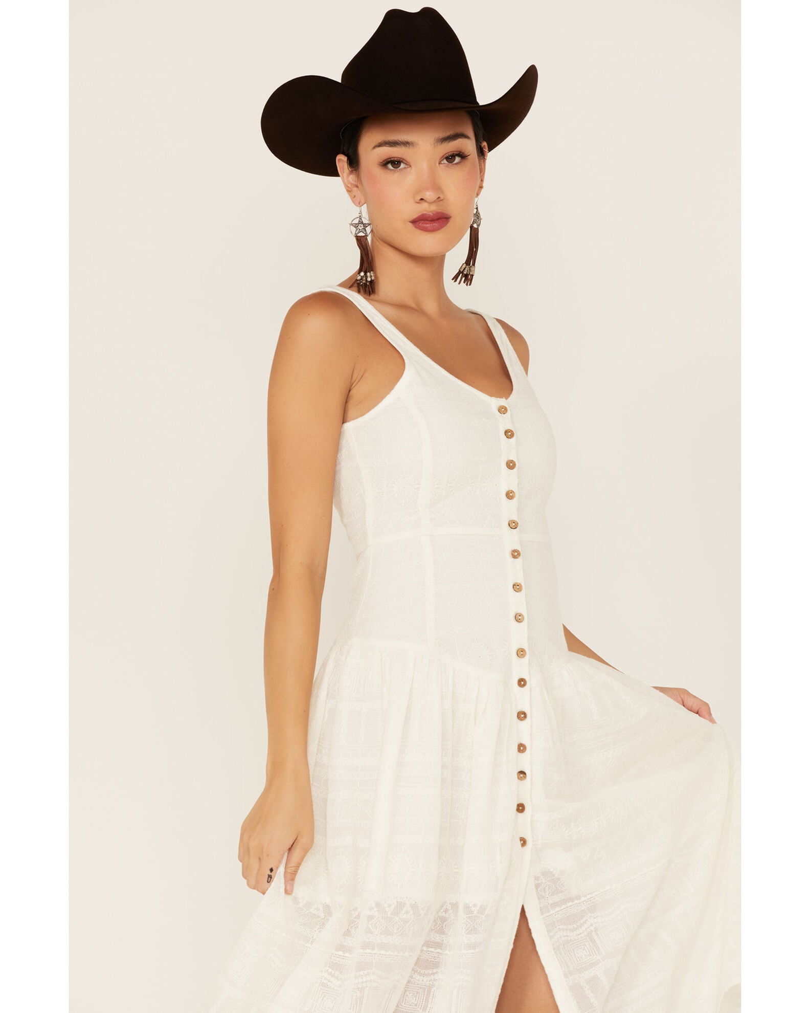 Shyanne Women's Drop Waist Button Front Sleeveless Midi Dress