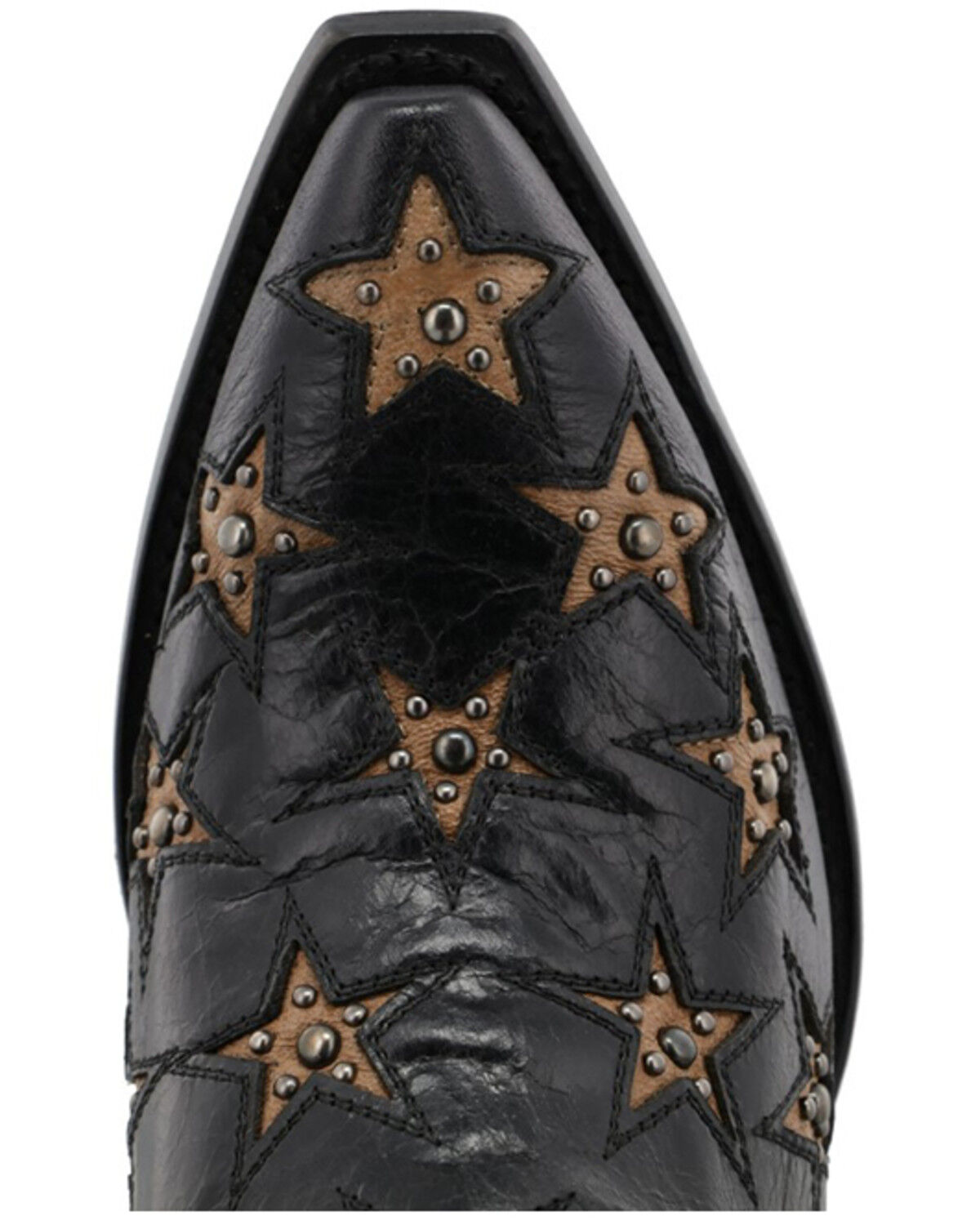 Image #6 - Black Star Women's Marfa Star Inlay Studded Leather Western Boot - Snip Toe, Black, hi-res