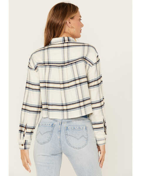 Image #4 - Cleo + Wolf Women's Cropped Plaid Print Flannel Shirt , Cream, hi-res