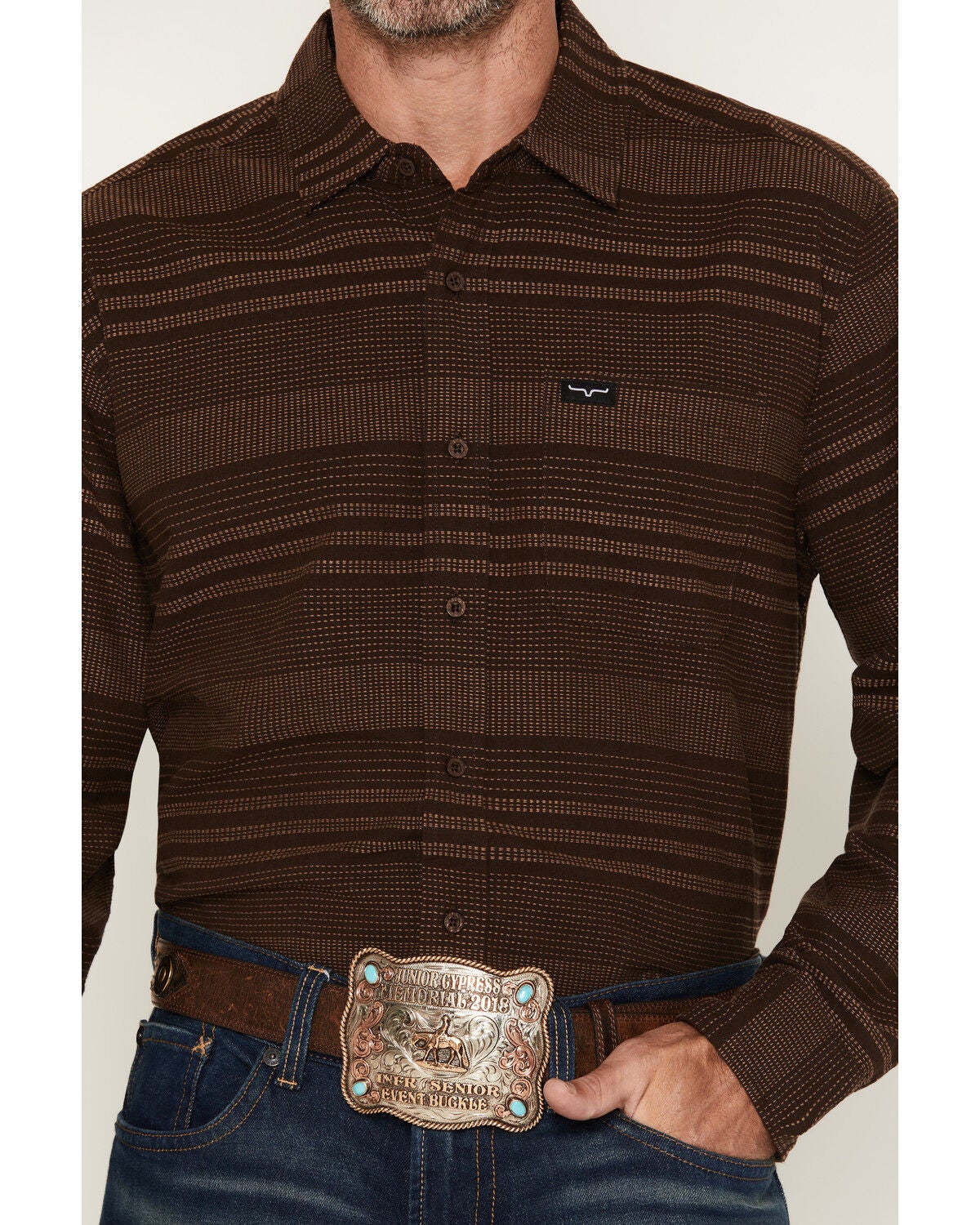 Image #3 - Kimes Ranch Men's Dash Striped Print Long Sleeve Button-Down Western Shirt, Brown, hi-res