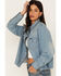 Wrangler Retro Women's Denim Frayed Long Sleeve Snap Western Shirt, Blue, hi-res
