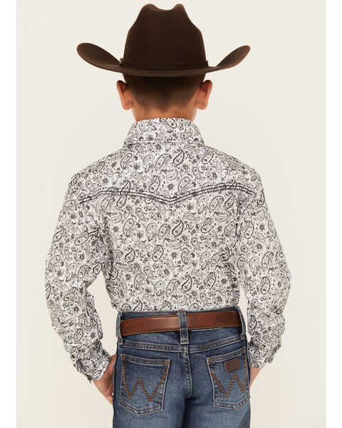 Image #4 - Cowboy Hardware Boys' Range Floral Print Long Sleeve Pearl Snap Western Shirt , White, hi-res