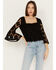 Image #1 - Shyanne Women's Diamond Embroidered Mesh Top, Black, hi-res
