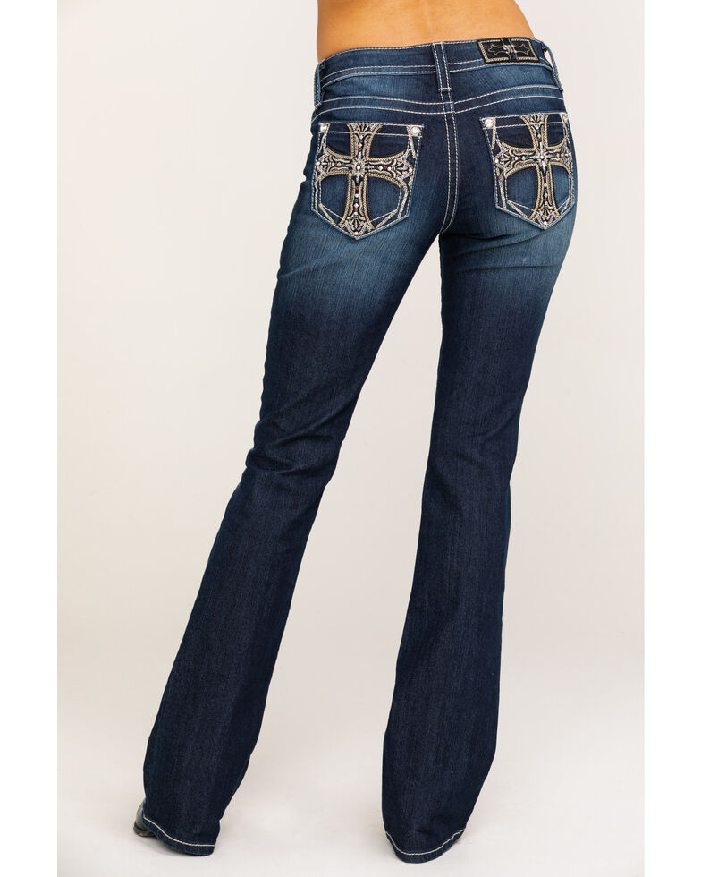 Miss Me Women's Dark Bootcut Chained Cross Jeans, Blue, hi-res