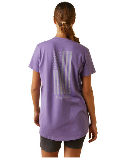 Ariat Women's Rebar Strong Reflective American Flag Short Sleeve Graphic T-Shirt, Purple, hi-res