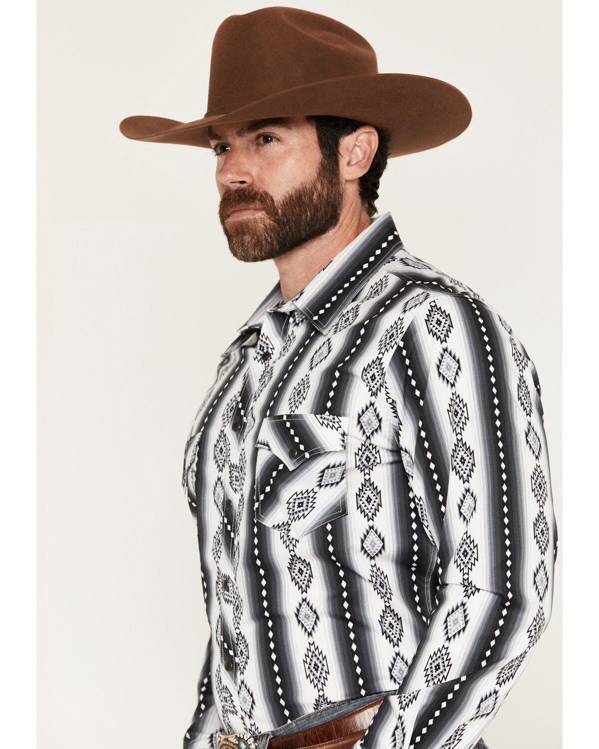 Image #2 - Rock & Roll Denim Men's Southwestern Print Long Sleeve Snap Stretch Western Shirt, Black, hi-res