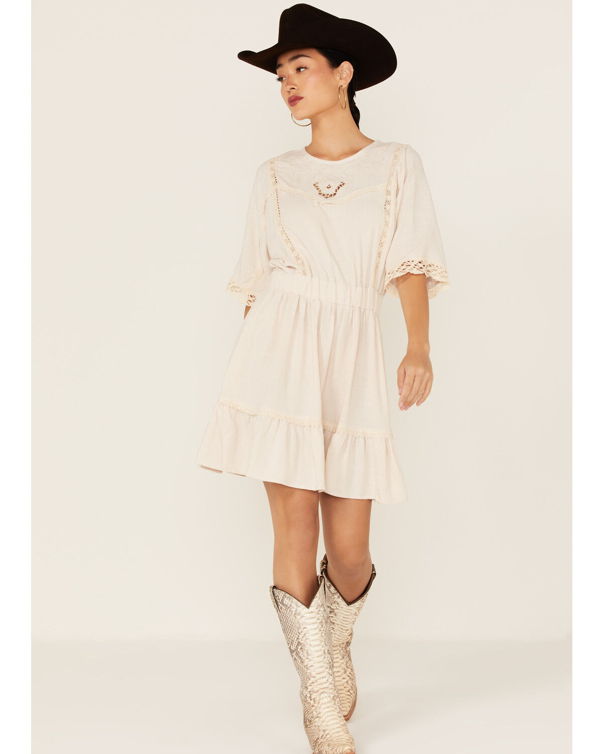 Image #2 - Maggie Sweet Women's Carmen Lace Mini Dress, Ivory, hi-res