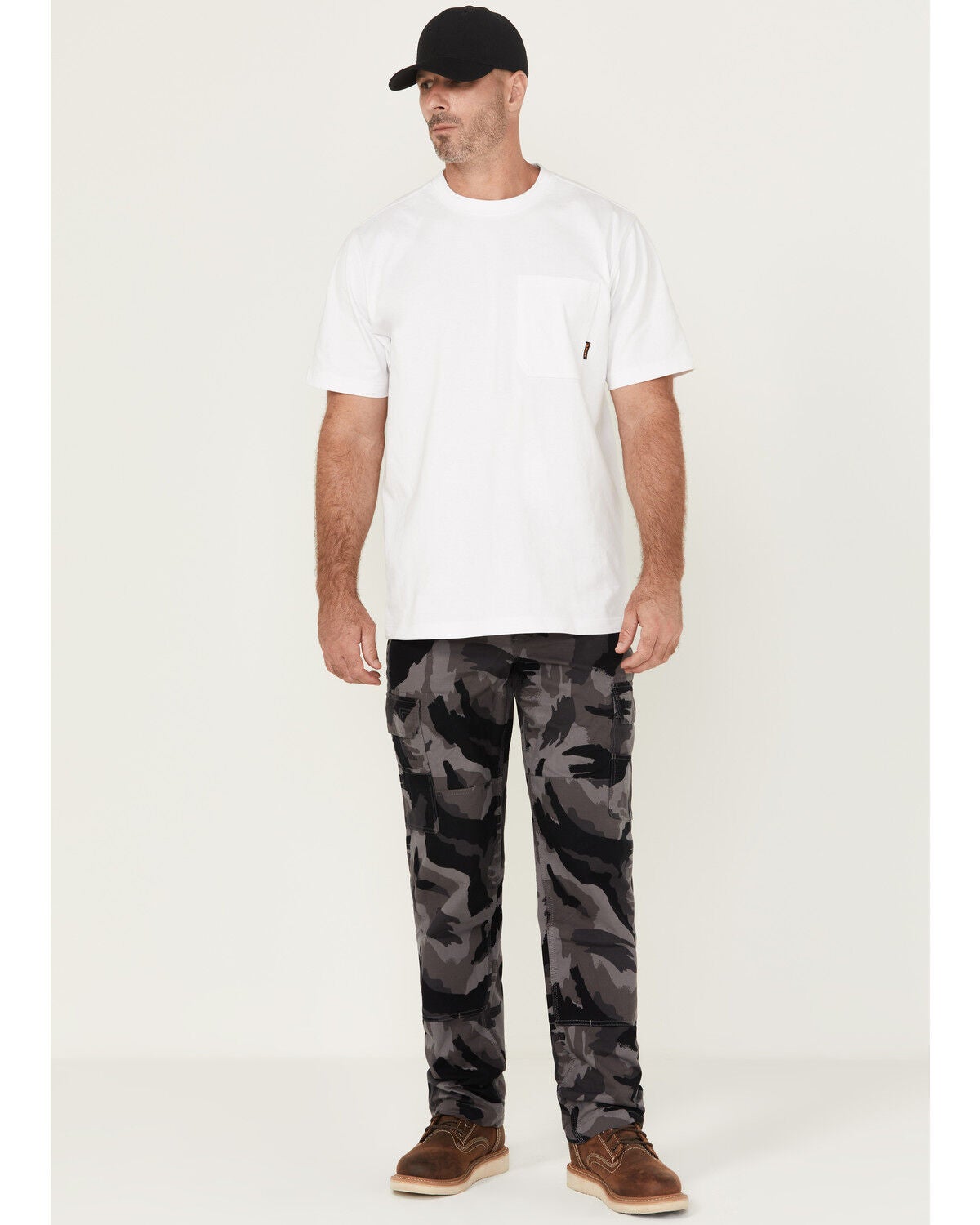 Lucky Brand Workwear Men's Camo Print Broken Canvas Cargo Work Pants, Black, hi-res