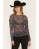Image #1 - Ash & Violet Women's Conversational Print Long Sleeve Mesh Top, Dark Grey, hi-res