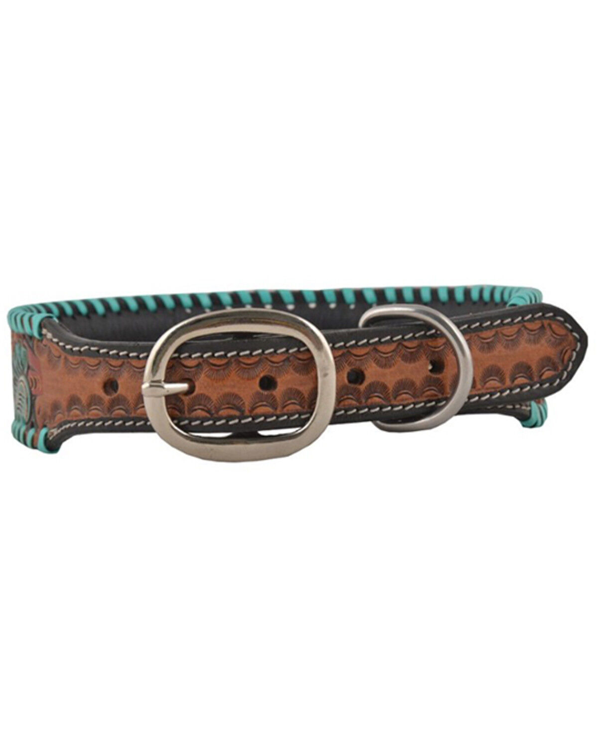 Image #4 - Myra Full Bloom Tooled Leather Dog Collar, Brown, hi-res