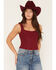 Image #1 - Ash & Violet Women's Solid Eyelet Sleeveless Tank Top, Red, hi-res