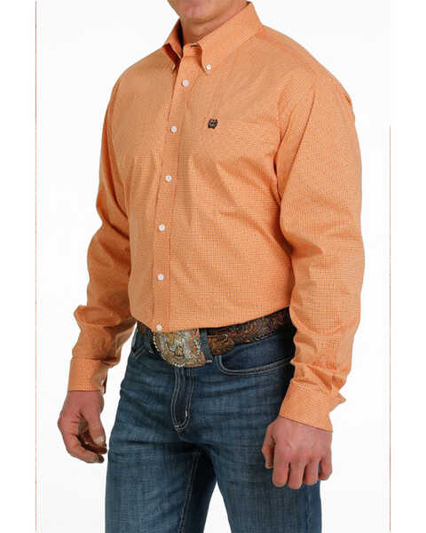 Image #3 - Cinch Men's Geo Print Long Sleeve Button-Down Stretch Western Shirt, Orange, hi-res