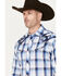 Image #2 - Roper Men's Embroidered Plaid Print Long Sleeve Pearl Snap Western Shirt, Blue, hi-res