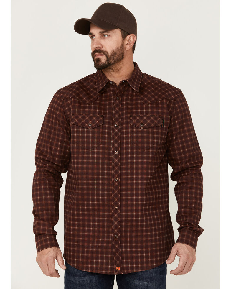 Cody James Men's FR Brown Tartan Plaid Long Sleeve Snap Work Shirt - Tall , Brown, hi-res