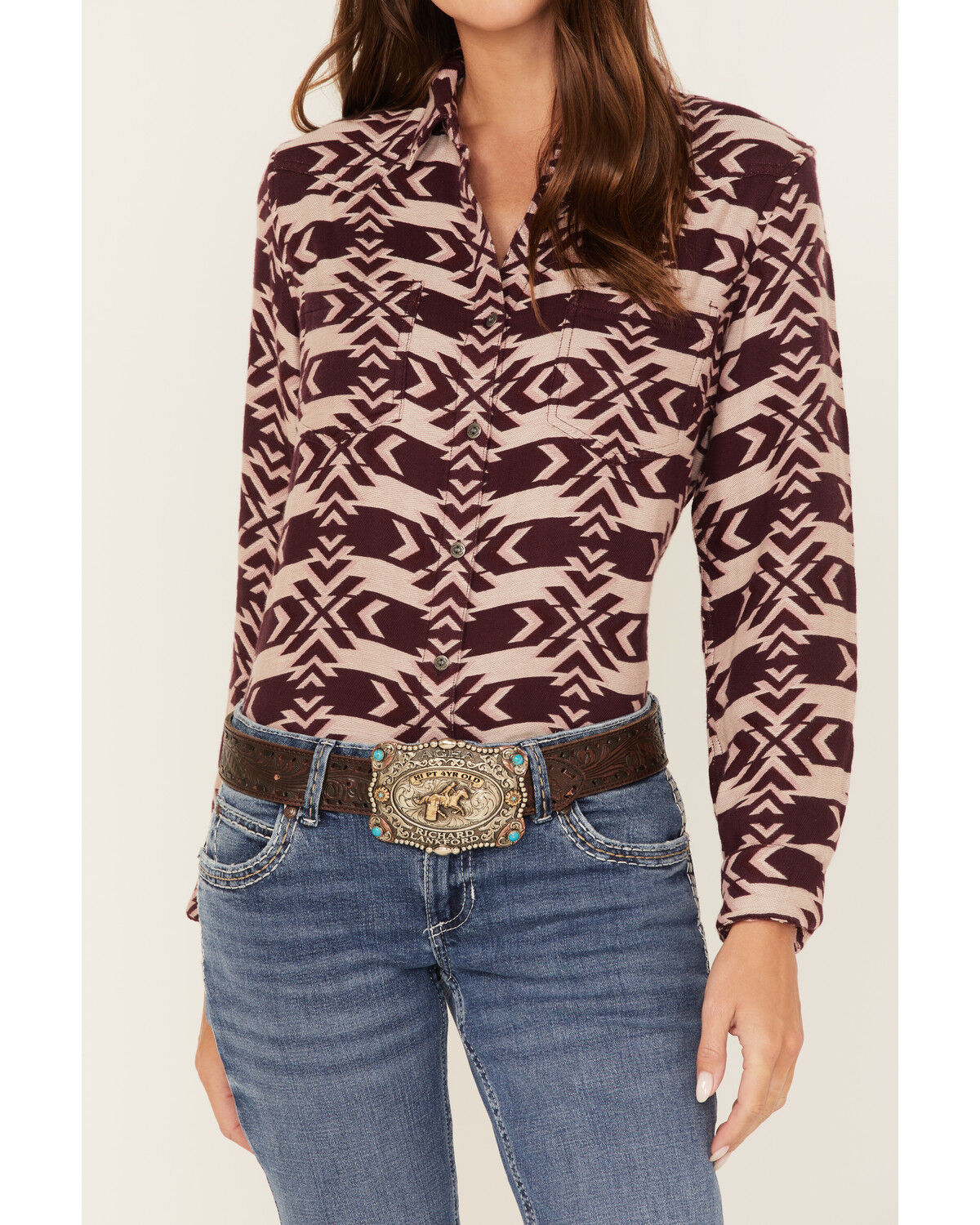 Image #3 - Ariat Women's Billie Jean Southwestern Jacquard Print Long Sleeve Button-Down Shirt, Purple, hi-res