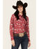 Image #1 - Wrangler Women's Southwestern Print Long Sleeve Pearl Snap Western Shirt , Red, hi-res