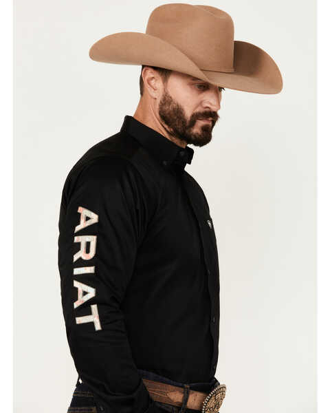 Image #1 - Ariat Men's Team Logo Twill Long Sleeve Button-Down Western Shirt, Black, hi-res