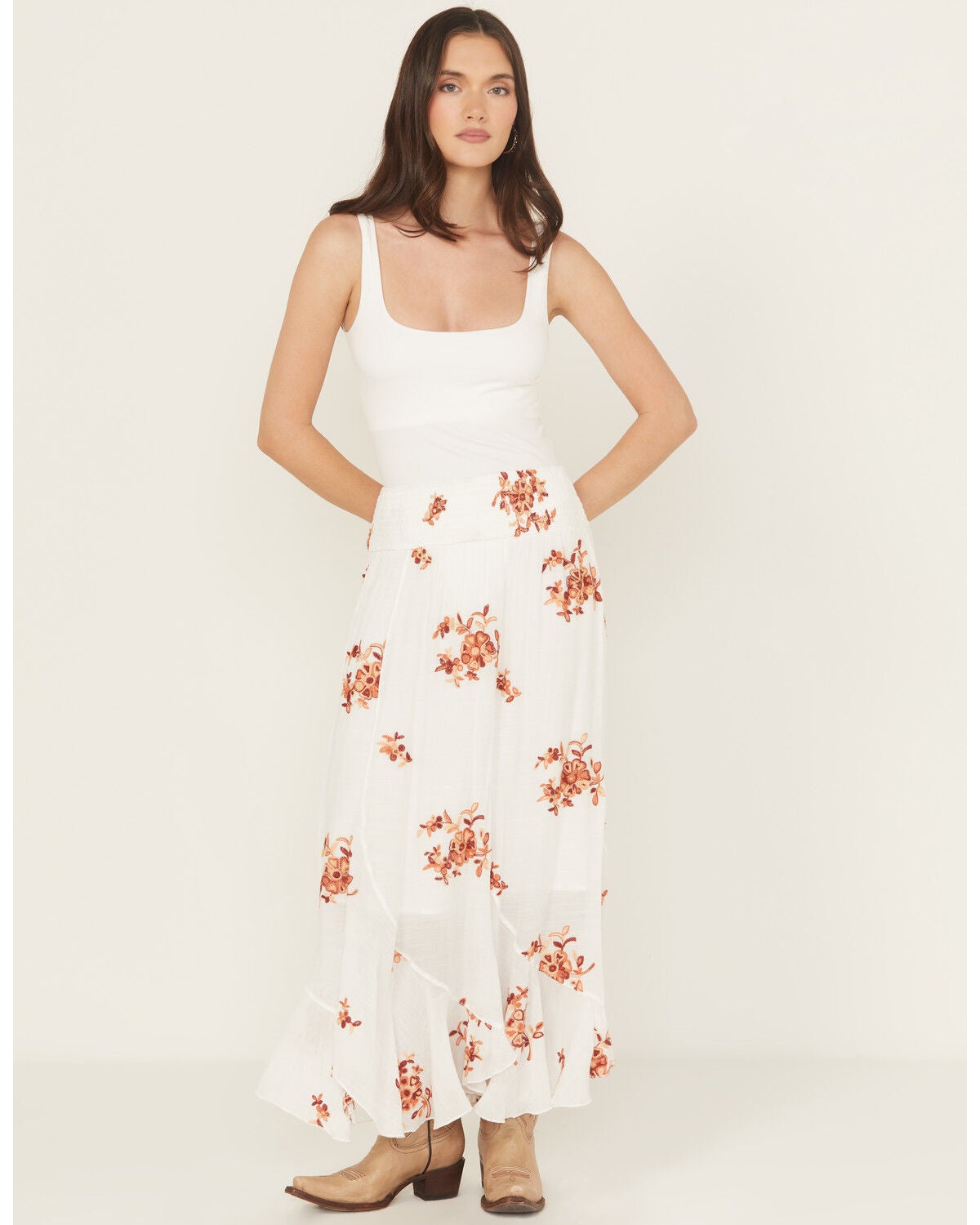 Image #1 - Wild Moss Women's Embroidered Midi Skirt, White, hi-res