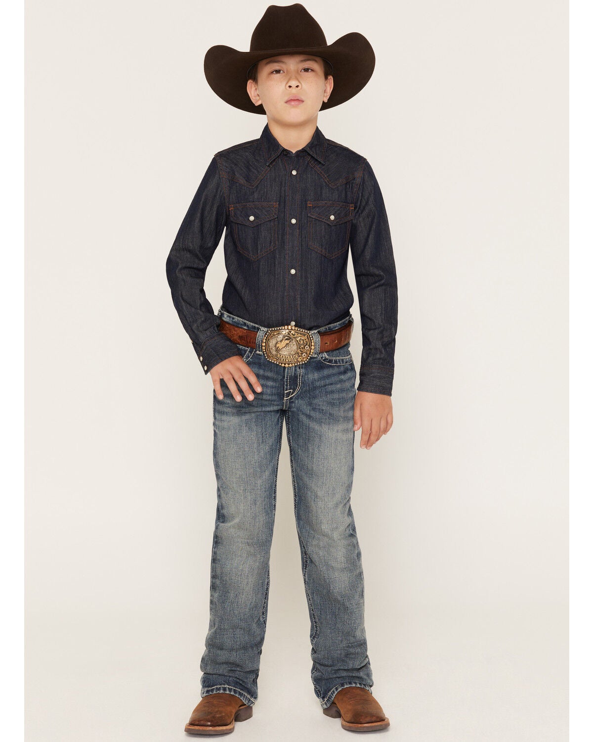 Ariat Boys' Medium Wash Jonathon B4 Relaxed Bootcut Denim Jeans, Medium Wash, hi-res