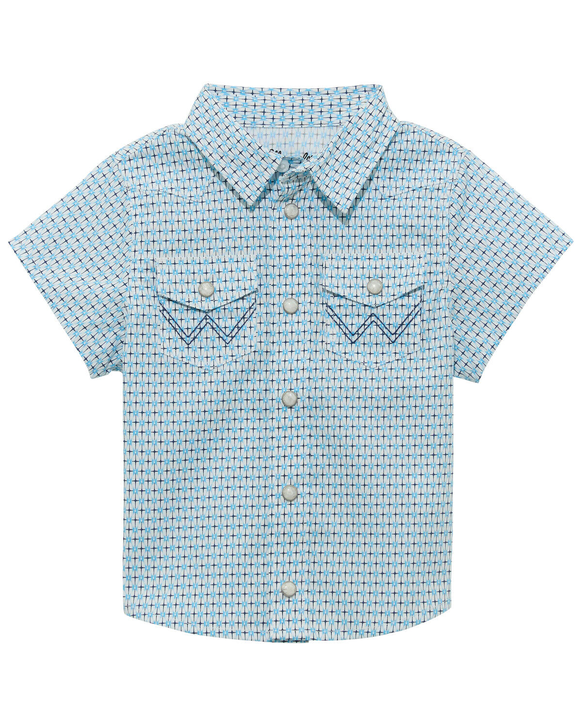Image #1 - Wrangler Toddler Boys' Geo Print Short Sleeve Snap Western Shirt, Blue, hi-res