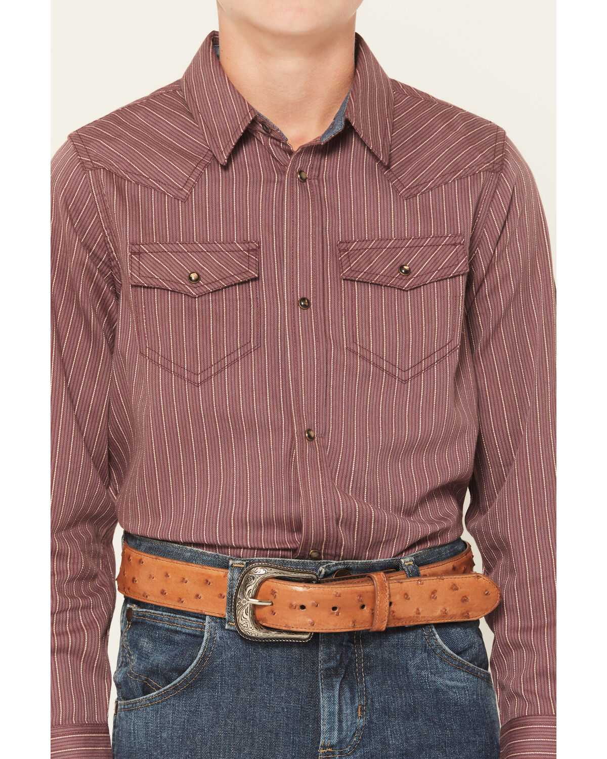 Image #3 - Cody James Boys' Everest Peak Striped Print Long Sleeve Snap Western Shirt, Burgundy, hi-res