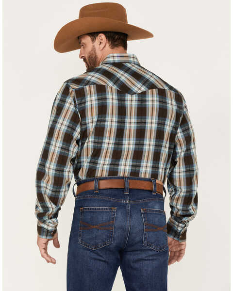 Image #4 - Roper Men's Plaid Print Long Sleeve Snap Western Shirt, Brown, hi-res