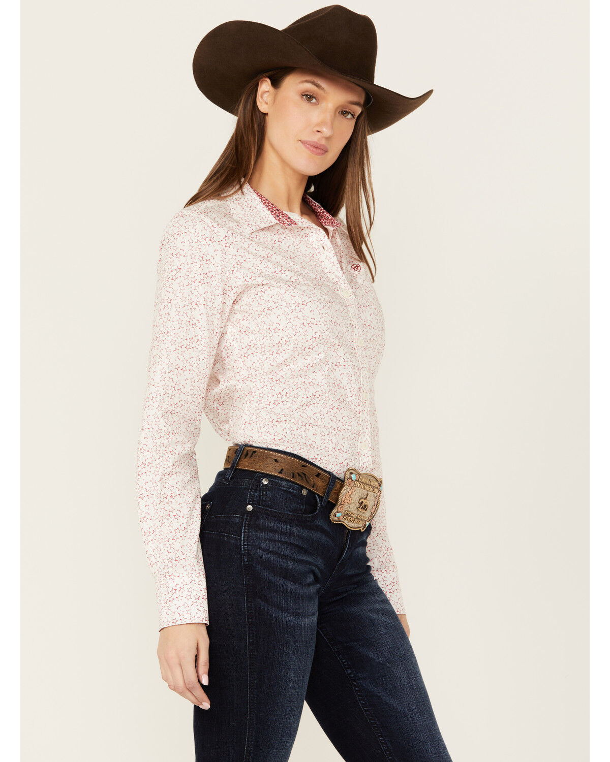 Image #2 - Ariat Women's Kirby Stretch Star Print Button-Down Long Sleeve Western Shirt, White, hi-res
