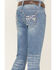Image #2 - Shyanne Little Girls' Light Wash Steer Head & Feather Embroidered Bootcut Jeans, Blue, hi-res