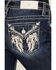Image #2 - Miss Me Women's Dark Wash Mid Rise Feather Pocket Bootcut Stretch Denim Jeans, Dark Wash, hi-res