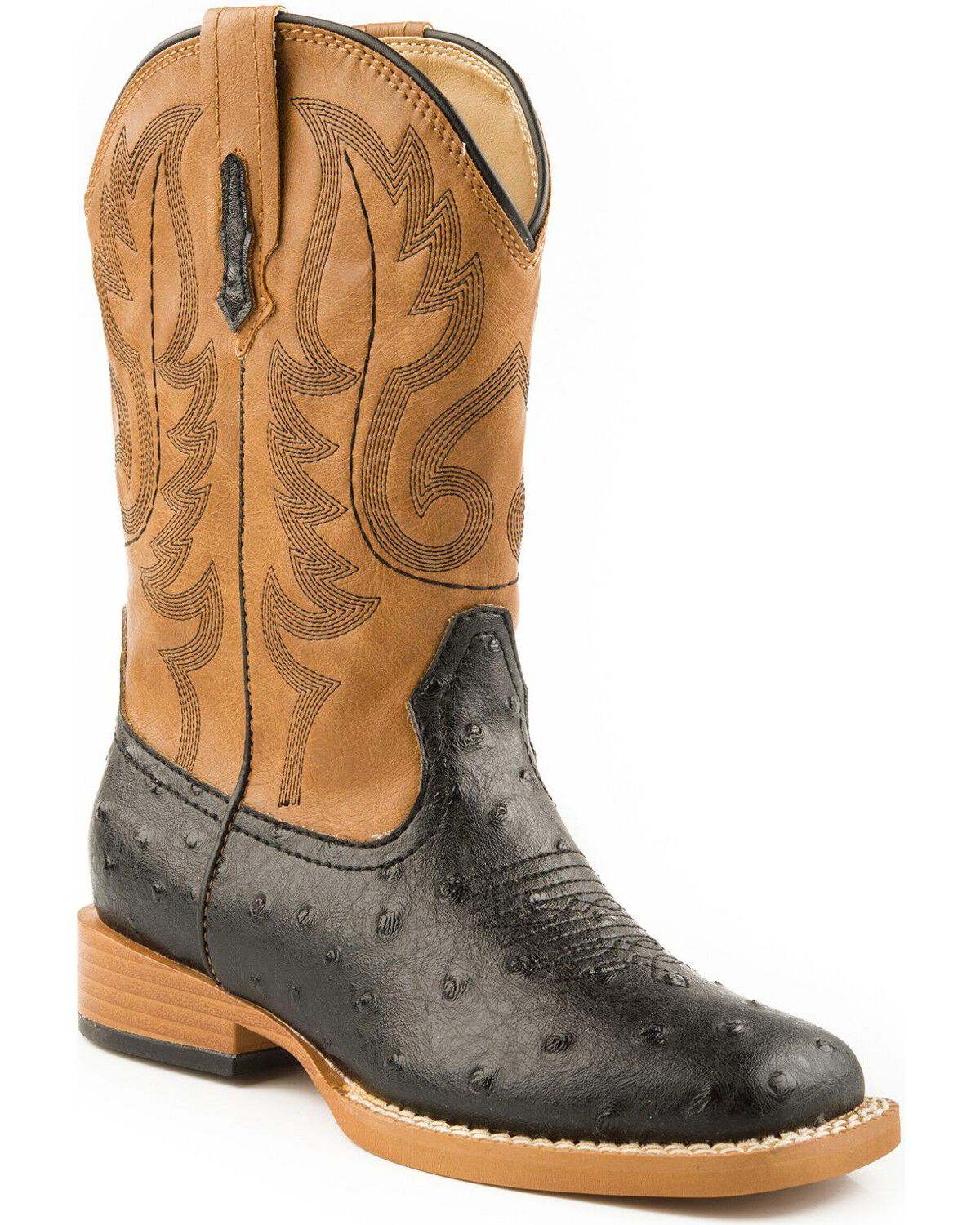 Image #1 - Roper Men's Faux Leather Ostrich Print Western Boots - Broad Square Toe, Black, hi-res
