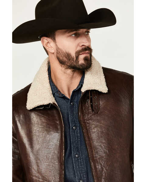 Image #2 - Scully Men's Sherpa Lined Leather Jacket , Chocolate, hi-res