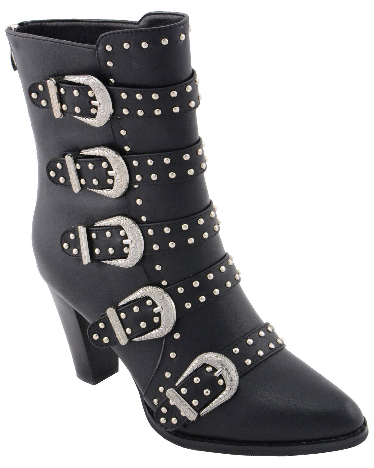 Image #1 - Milwaukee Leather Women's Studded Buckle Up Boots - Round Toe, Black, hi-res