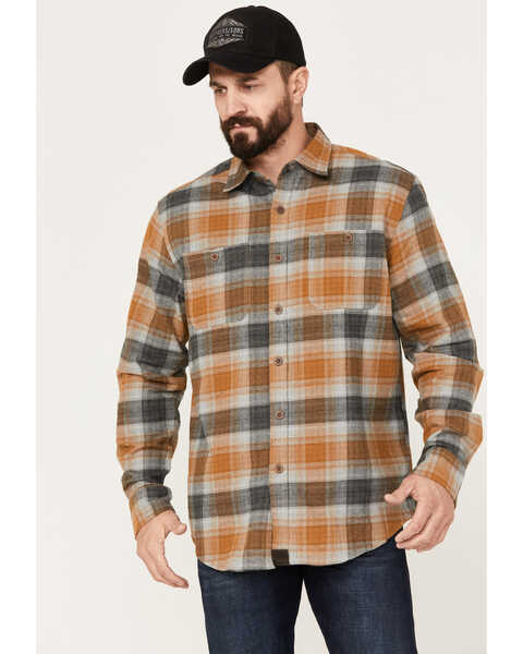 Image #1 - Dakota Grizzly Men's Grant Plaid Button Down Western Flannel Shirt, Gold, hi-res