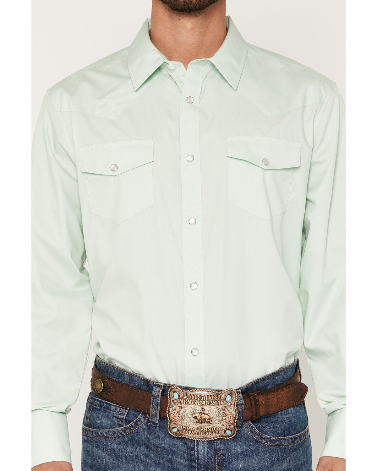 Image #3 - Gibson Trading Co Men's Basic Solid Long Sleeve Snap Western Shirt - Big, Sage, hi-res